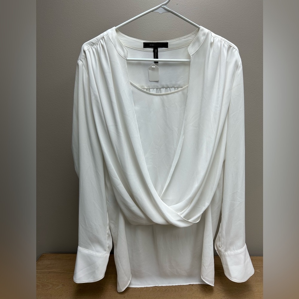 BCBGMaxAzria White Draped Blouse